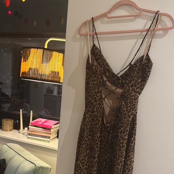 NWOT STAUD Leopard Lace Up Back Slip Dress - Picture 2 of 5